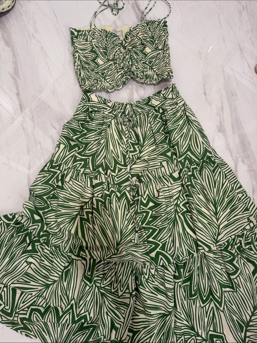 Dress Forum Green and Cream Floral Tiered Maxi Skirt